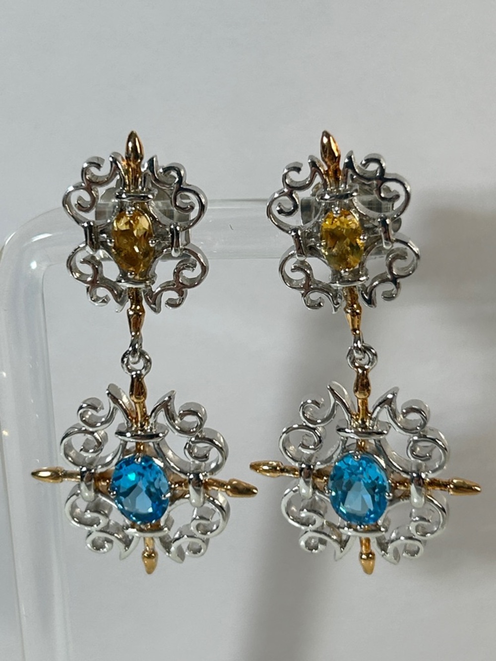 NWOT Gems En Vogue Palladium 18k Accent Genuine Citrine & Neon Apatite Earrings
